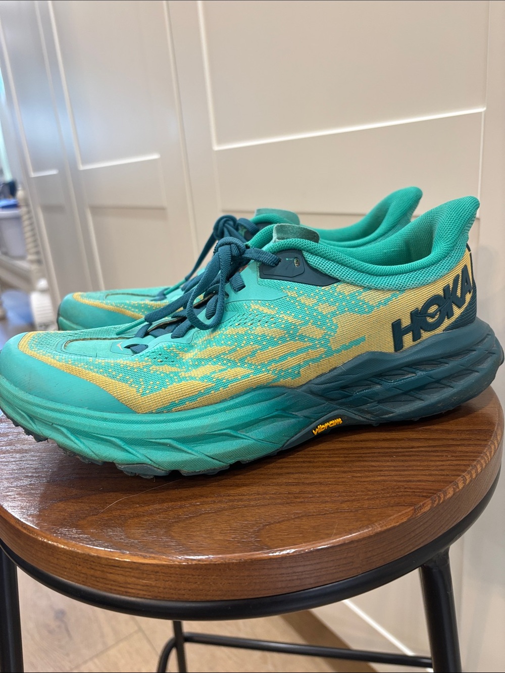 Hoka Teal and Yellow Trail Running Shoes